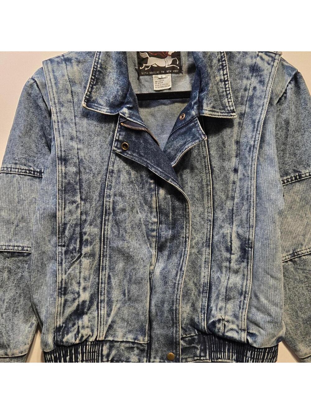 Vintage 80s Ruth Douglas Acid Wash Denim Moto Jacket